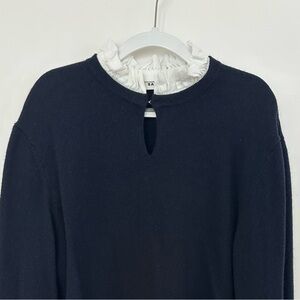 Sandro Isaure Poplin Collar Navy Sweater